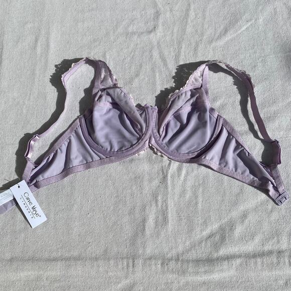 Curve Muse Lingerie Lace Bra Wired Lilac Sz 36C Unlined Sheer Floral Bow Smooth - Picture 5 of 9